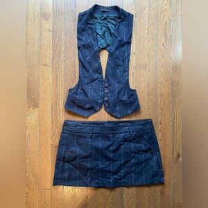 Sisley Navy Pinstripe Vest and Skirt Set